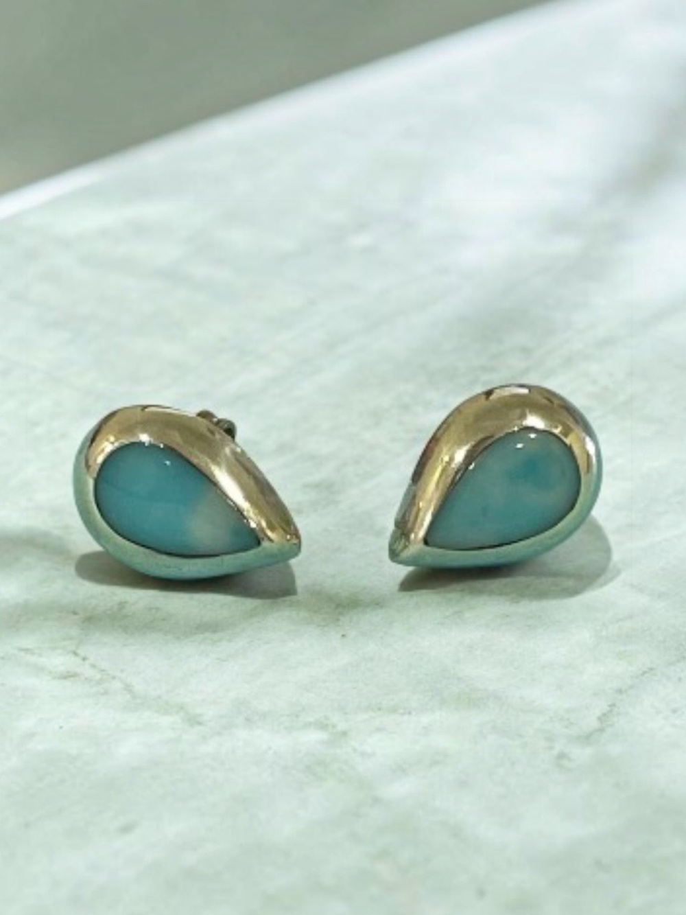 Sterling Silver Teardrop Blue Stone Stud Earrings
